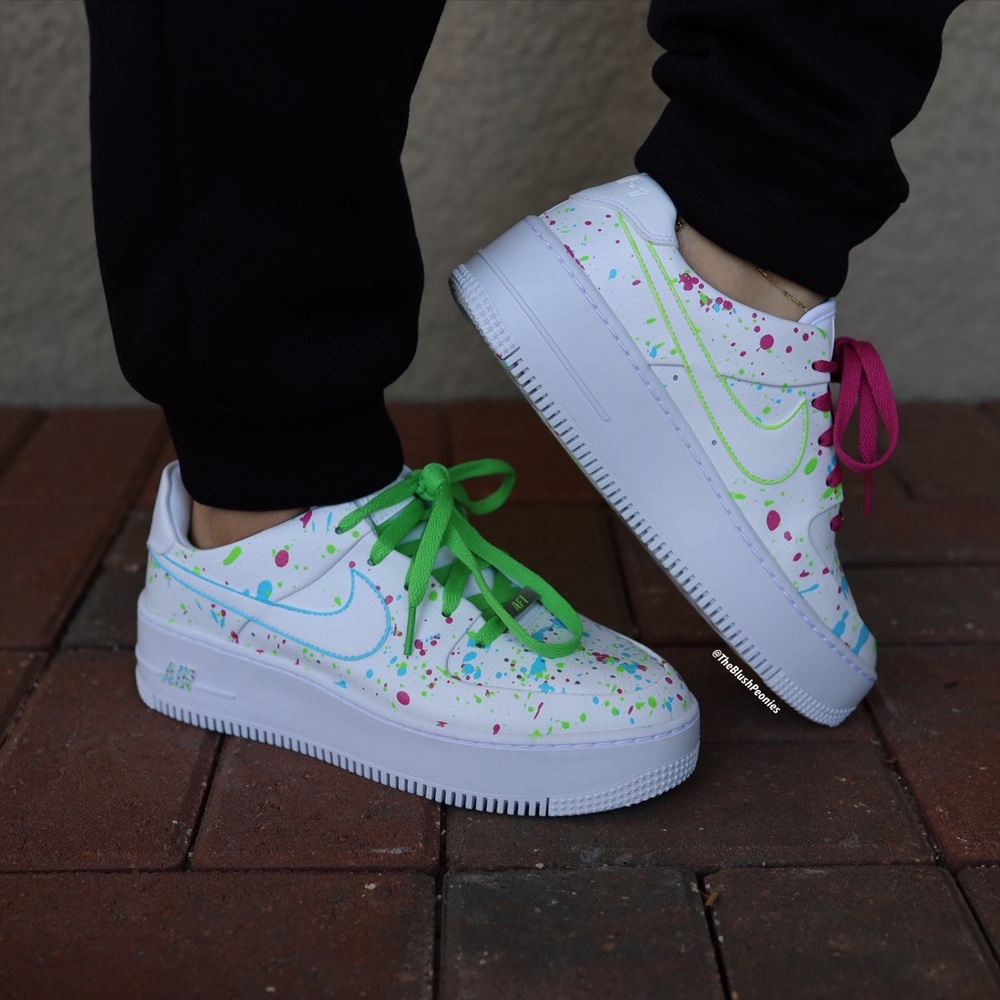 Nike Air Force 1 Sage Low Pink Green Blue White Custom Painted Shoes NWT - Picture 5 of 11